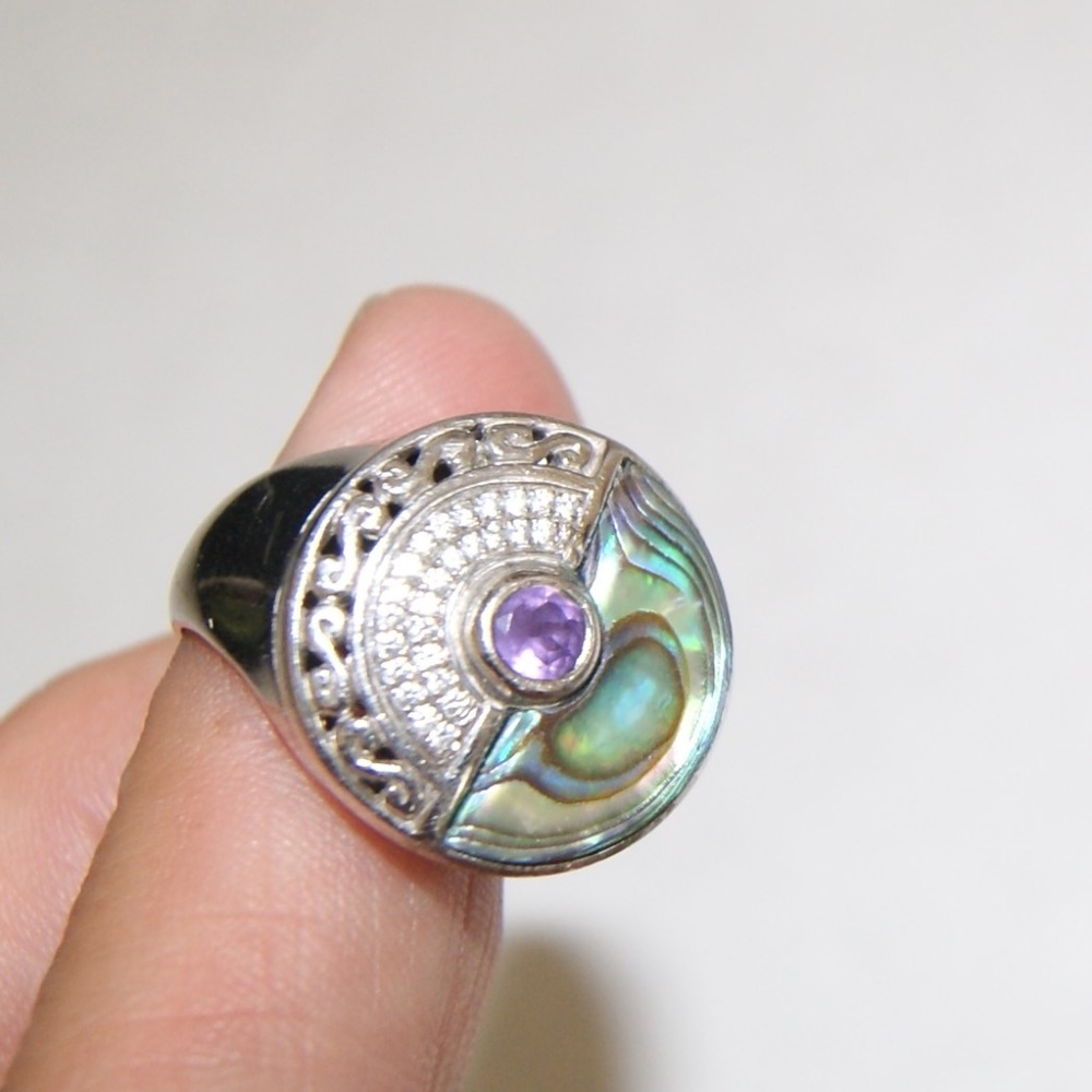 Sterling Silver Amethyst Abalon Ring